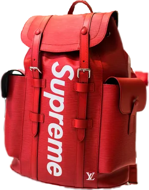 Red Supreme Branded Backpack PNG image