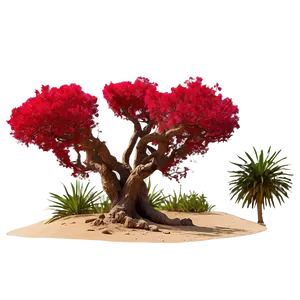 Red Tree In Desert Oasis PNG 06252024 PNG