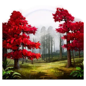 Red Tree In Mystical Forest PNG Eqv32 PNG