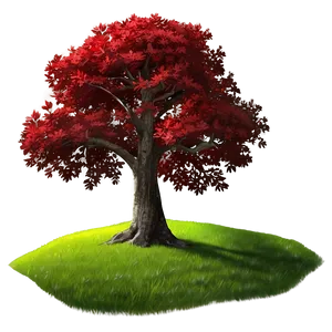 Red Tree In Vibrant Meadow PNG Oin PNG