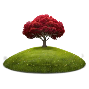Red Tree In Vibrant Meadow PNG Use PNG