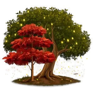 Red Tree With Fireflies Png 06252024 PNG image