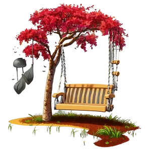 Red Tree With Swinging Swing Png Mje PNG image