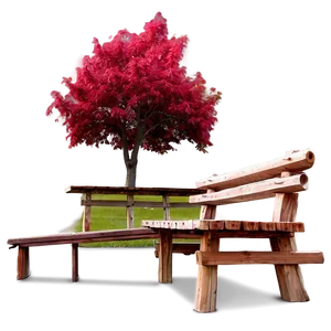 Red Tree With Wooden Bench PNG 7 PNG