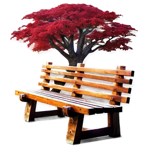 Red Tree With Wooden Bench Png Hpf PNG image