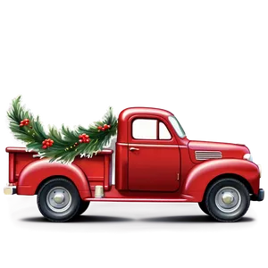 Red Truck With Wreath PNG 06282024