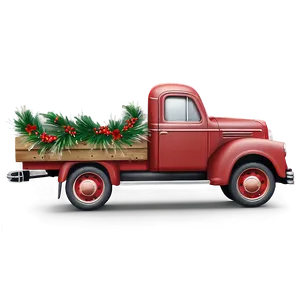 Red Truck With Wreath PNG Eqp