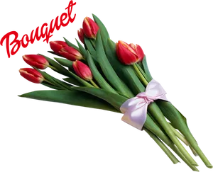 Red Tulip Bouquetwith Bow PNG image