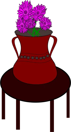 Red Vasewith Pink Flowerson Table PNG