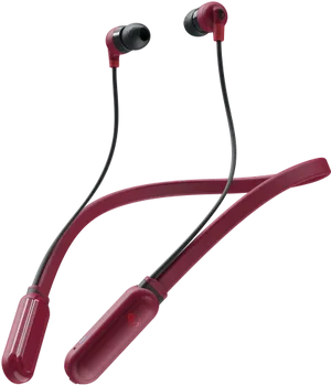 Red Wireless Earbuds Neckband Design PNG
