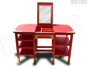 Red Wooden Dressing Table With Mirror