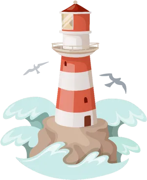 Redand White Lighthouse Illustration PNG image
