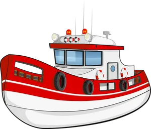 Redand White Tugboat Illustration