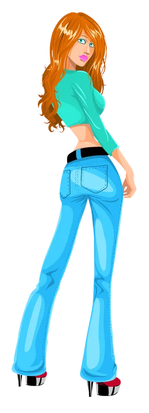 Redhead Girlin Blue Jeans PNG