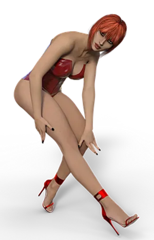 Redhead Modelin Red Swimwearand Heels