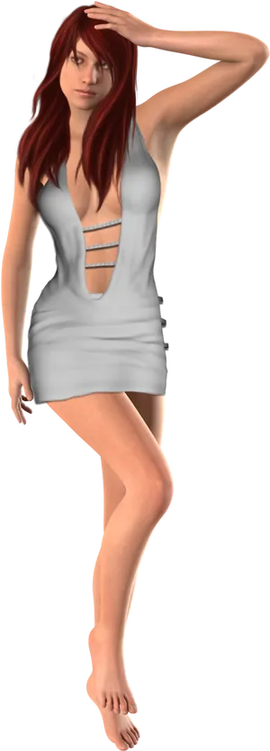 Redhead Modelin Silver Dress PNG image