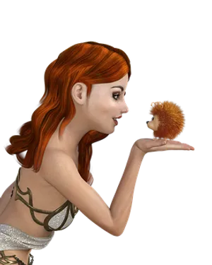 Redhead Womanwith Hedgehog PNG image