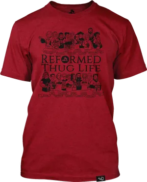 Reformed Thug Life Red Tshirt PNG image