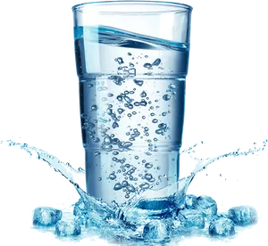 Refreshing Glassof Waterwith Splashand Ice Cubes PNG image