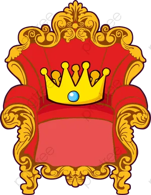 Regal Throne With Golden Crown Illustration PNG image