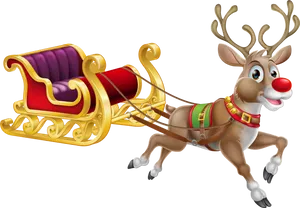 Reindeer Pulling Santa Sleigh PNG image