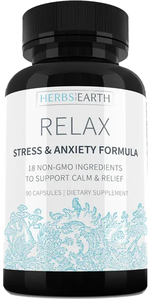 Relax Stressand Anxiety Supplement Bottle PNG image