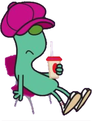 Relaxed Cartoon Character Sipping Drink PNG image