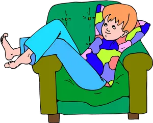 Relaxed Child On Green Armchair.png PNG image