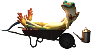 Relaxed_ Gecko_in_ Wheelbarrow.png PNG image