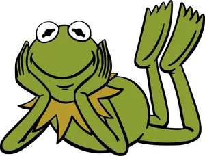 Relaxed Green Frog Cartoon PNG image
