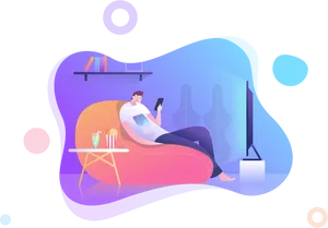 Relaxed Man Using Smartphone PNG image