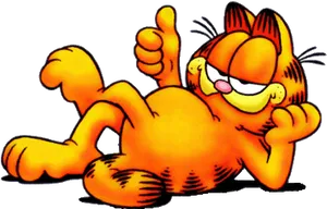Relaxed Orange Cat Thumbs Up PNG image