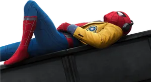 Relaxed Spider Man Lying Down PNG image