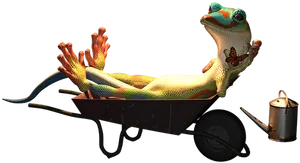 Relaxing Geckoin Wheelbarrow PNG image