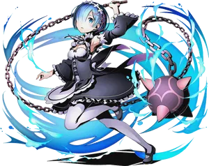 Rem Re Zero Blue Haired Maidwith Chain Weapon PNG image