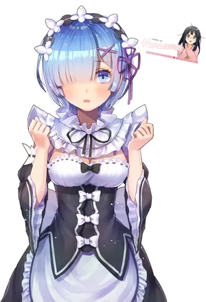 Rem Re Zero Maid With Flowers PNG image