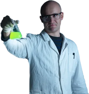 Researcher Analyzing Glowing Substance PNG image