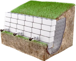 Retaining Wall Section Cutaway PNG image