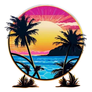 Retro Beach Sunset View Png Pyu18 PNG image