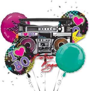 Retro Boomboxand Balloons PNG image