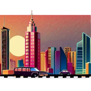 Retro Cityscape At Sunset Png 1 PNG image