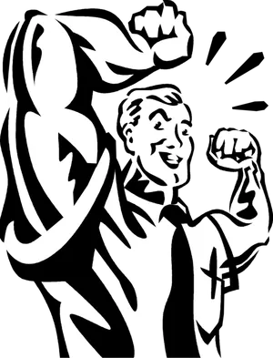 Retro Muscle Man Flexing PNG image