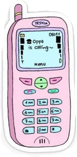 Retro Pink Flip Phone Clipart PNG image