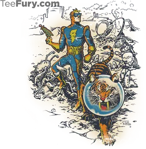 Retro Space Heroand Tiger Adventure PNG image