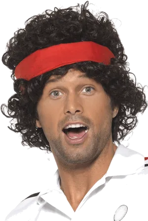 Retro Style Man Wearing Headbandand Wig PNG image