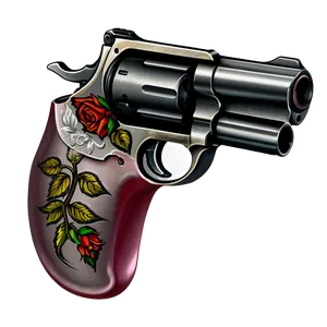 Revolver With Rose Motif PNG Xnc50
