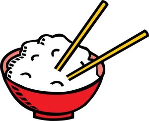 Rice Bowl With Chopsticks Vector