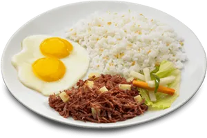 Rice Egg Corned Beef Plate PNG image