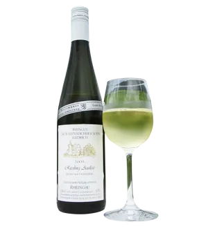 Riesling Auslese White Wine Bottleand Glass PNG image
