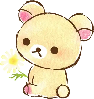 Rilakkuma Holding Daisy Cute Illustration PNG